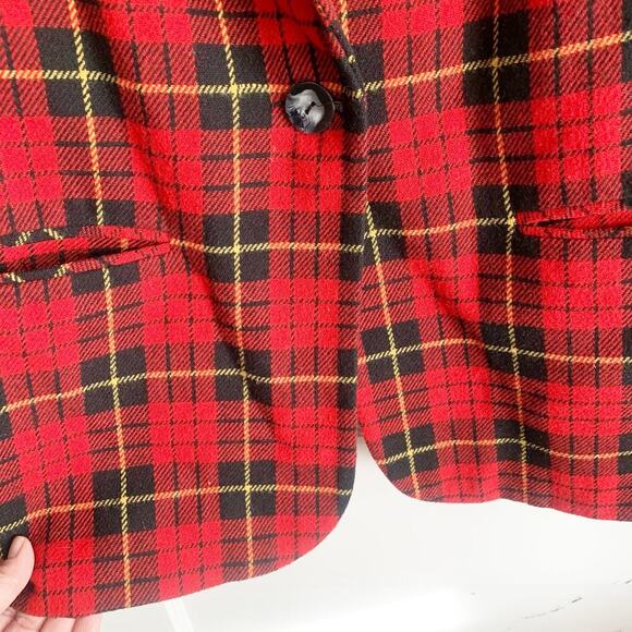 Saag Harbor Vintage Schoolboy Wool Blend Plaid Blazer Velvet Collar 16 Academia - Picture 8 of 13